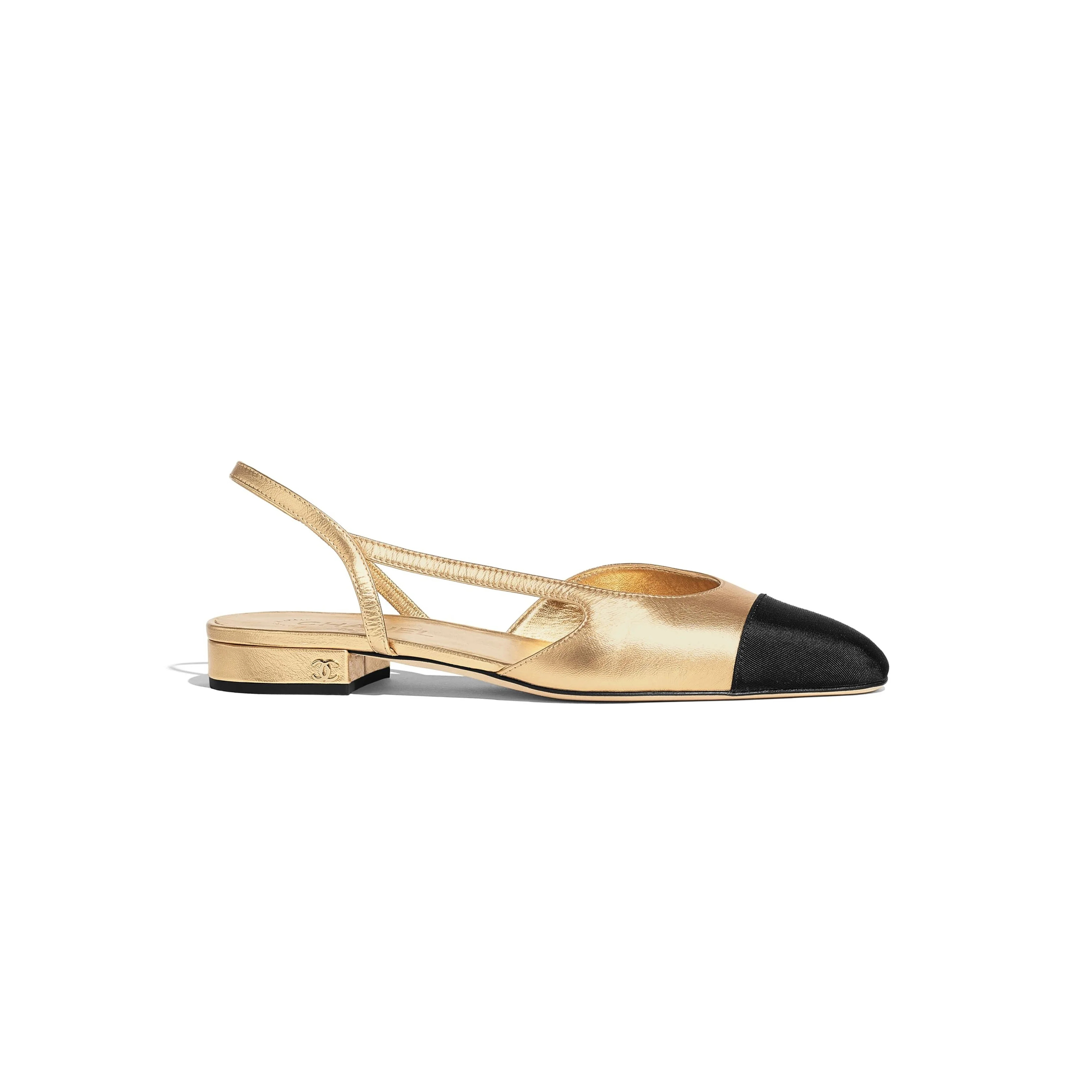 CHANEL CAP-TOE SLINGBACK FLATS IN GOLD G31319